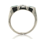 14k White Gold Genuine Natural Emerald Diamond 3-Stone Ring w/GIA Report #J6810