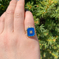 10k Yellow Gold Genuine Natural Blue Onyx and Diamond Ring Size 5.75 (#J6600)