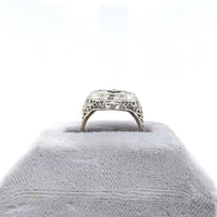 14k White Gold Genuine Natural Filigree Rock Crystal Diamond Ring (#J6206)