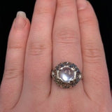18k White Gold Hand Pierced Filigree Genuine Natural Moonstone Ring (#J5572)