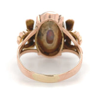 14k Rose Gold Retro Genuine Natural Black Opal Ring Handwrought Size 7 (#J6932)