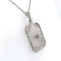 14k Gold Filigree Genuine Natural Rock Crystal Diamond Pendant Orig Chain #J6198