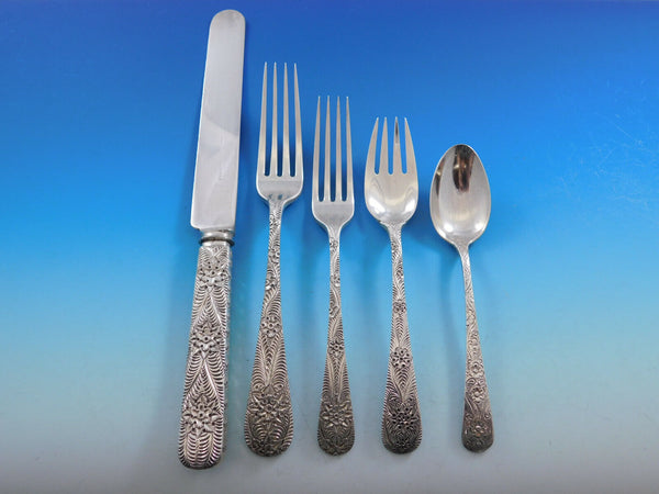 Antique Custom Engraved by Tiffany Sterling Silver Flatware Set Service 62 pcs