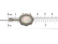14k White Gold Deco Genuine Natural Opal Filigree Pendant Necklace (#J5701)