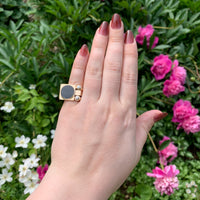 14k Yellow Gold Men's Modern Genuine Natural Black Onyx Diamond Ring (#J7306)