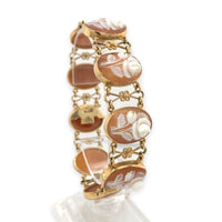 14k Yellow Gold Genuine Natural Shell Cameo Bracelet with Carved Roses (#J6895)