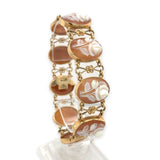 14k Yellow Gold Genuine Natural Shell Cameo Bracelet with Carved Roses (#J6895)