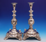 European Silver Candlestick Pair Large Ornate w/ Bows Swags 14 1/2" x 7" (#9304)
