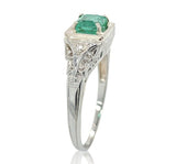 18k Gold Art Deco Filigree .70ct Genuine Natural Emerald Diamond Ring (#J6807)
