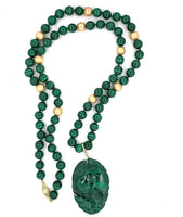14k Gold Genuine Natural Malachite 8mm Bead Strand and Carved Enhancer (#J5499)
