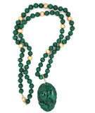 14k Gold Genuine Natural Malachite 8mm Bead Strand and Carved Enhancer (#J5499)