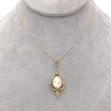 10k Yellow Gold Shell Cameo Pendant with Applied Green Gold Leaves (#J6439)