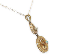 14k Yellow Gold Victorian Filigree Opal and Seed Pearl Lavaliere Pendant #J7100