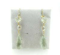 Large 14k Gold Genuine Natural Prasiolite Quartz Dangle Earrings (#J2402)