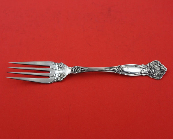 Carnation by Wallace Sterling Silver Meat Fork Fancy Marked 1909 on Back 7 3/8"