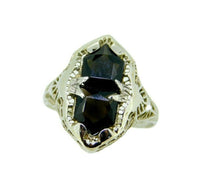 Art Deco 14k White Gold Specialty Cut Genuine Natural Onyx Filigree Ring (#J910)