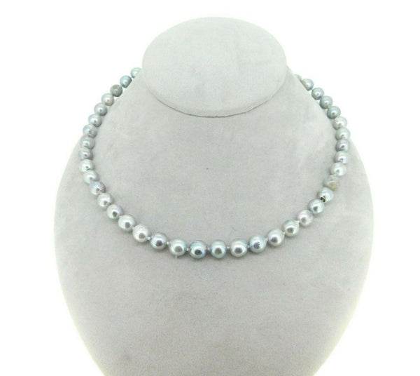 8.5mm Blue Akoya Strand of Pearls Necklace with 14k White Gold Clasp (#J4571)
