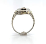 10k Gold Filigree Genuine Natural Rock Crystal Quartz and Onyx Ring (#J6358)