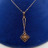 Victorian 10k Yellow Gold Genuine Natural Diamond Lavaliere Pendant (#J5546)
