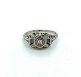 18k White Gold .05ct Diamond Ring with Synthetic Lab-Created Sapphires (#J5348)