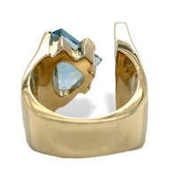 14k Yellow Gold Heavy Modern Genuine Natural Aquamarine Diamond Ring (#J7307)