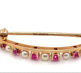 14k Yellow Gold Ruby and Pearl Crescent Pin (#J5539)