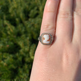 Art Deco 14k White Gold Filigree Genuine Natural Shell Cameo Ring (#J7064)