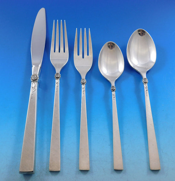 Dawn Rose by International Sterling Silver Flatware Set Service 20 Pieces Floral