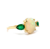 18k Yellow Gold 1.76ct Genuine Natural Opal and Emerald Ring Jewelry (#J5629)