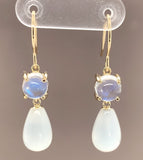 14k Yellow Gold Dangle Drop Earrings w/ 9.34 Carats TW Genuine Moonstones #J7540
