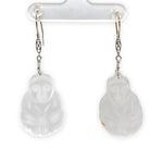 14k White Gold Chinese Export Carved Rock Crystal Quartz Drop Earrings (#7124)