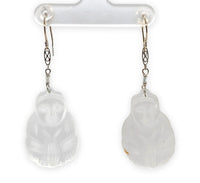 14k White Gold Chinese Export Carved Rock Crystal Quartz Drop Earrings (#7124)