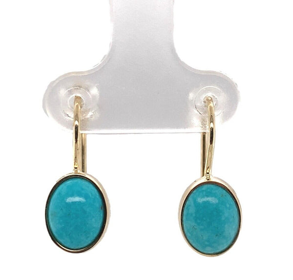 14k Yellow Gold 2.73ct TW Genuine Kingman Turquoise Wire Hook Earrings (#J7121)