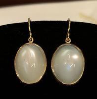14k Yellow Gold Pair of Large Genuine Natural Moonstone Drop Earrings (#J6993)