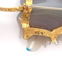 16k Yellow Gold .666 Large Carved Genuine Natural Chalcedony Leaf Pin (#J6234)