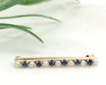 14k Yellow Gold Antique Montana Sapphire and Pearl Bar Pin Jewelry (#J7145)