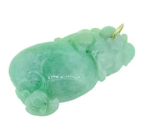 14k Yellow Gold Large Grade A Carved Jade Pendant with Report (#J4597)