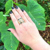 10k Yellow Gold Men's Double Warrior Gold Cameo Ring Black Enamel (#J6181)