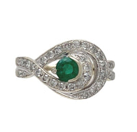 14k White Gold .32ct Genuine Natural Emerald and Diamond Ring Size 6.5 (#J7165)