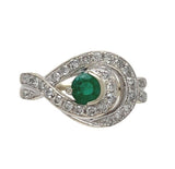 14k White Gold .32ct Genuine Natural Emerald and Diamond Ring Size 6.5 (#J7165)