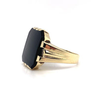 14k Yellow Gold Men's Genuine Natural Black Onyx Ring Jewelry (#J5687)