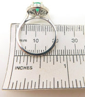 14k White Gold Genuine Natural Emerald Ring with Double Diamond Halo (#J3875)