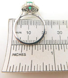 14k White Gold Genuine Natural Emerald Ring with Double Diamond Halo (#J3875)