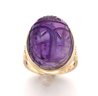 13k Yellow Gold European Carved Amethyst Scarab Ring Size 6.5 Jewelry (#J6271)
