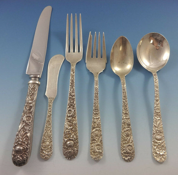 Repousse by Kirk Sterling Silver Flatware Set For 8 Service 54 Pieces