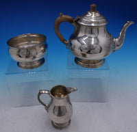 Estate English Silver Three Piece Tea Set with Wood Handle and Finial (#4235)