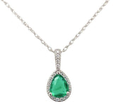 Platinum .46ct Pear Shape Genuine Natural Emerald Diamond Halo Pendant (#J7388)