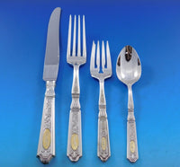 Saint Dunstan Chased Gold by Gorham Sterling Silver Flatware Set 32 pc J mono Dn