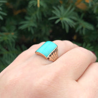 9k Rose Gold Victorian Specialty Cut Genuine Natural Turquoise Ring (#J6350)