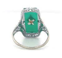 10k Gold Filigree Ring with Genuine Natural Green Onyx and Diamond Accent #J6597
